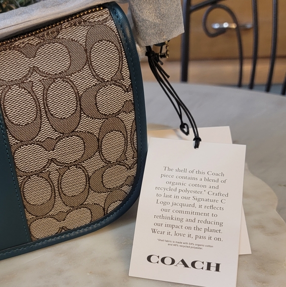 Coach Swinger in signature jacquard with teal color. - Picture 6 of 12
